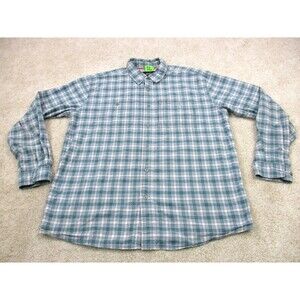 Orvis Shirt Men Large Blue White Plaid Cotton Blend Long Sleeve Casual Button Up